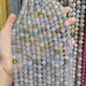 Perles en Vrac Rondes en Morganite Naturelle Pierres Précieuses Multicolores Lisses pour la Fabrication de Bijoux DIY Bracelets Colliers Accessoires
