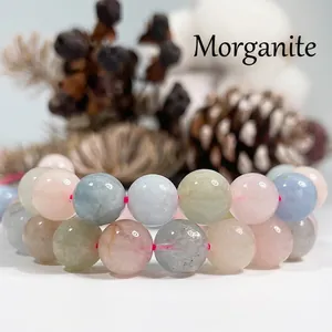 Perles rondes en morganite naturelle pour fabrication de bracelets DIY