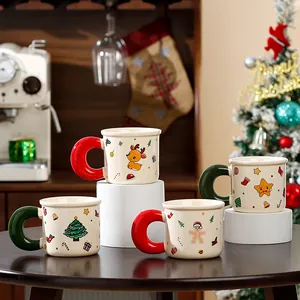 Mug en Céramique de Noël Rétro Avec Grande Poignée en C Adorable Mug à Café en Céramique Panda Ours Chat pour Maison Bureau