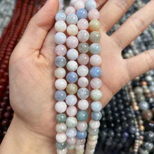 Perles rondes en morganite naturelle 5A de haute qualité pour la fabrication de bijoux DIY.
