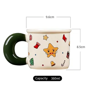 Mug de Noël rétro en céramique avec anse verte et capacité de 360 ml pour bureau