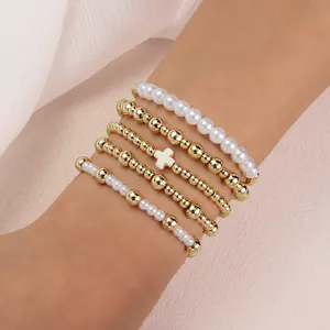 Ensemble de Bracelets Superposés Style Occidental pour Femmes Alliage Perle Artificielle Charme Croix Cœur Étoile Bijoux