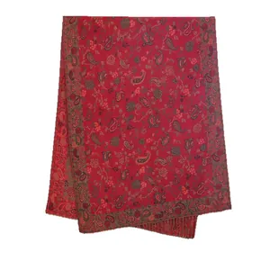 Eleganter roter Jacquard-Schal mit Paisley-Muster und modischen Quasten-Details