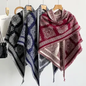 Elegant paisley pattern faux cashmere triangle shawls available in three classic colors