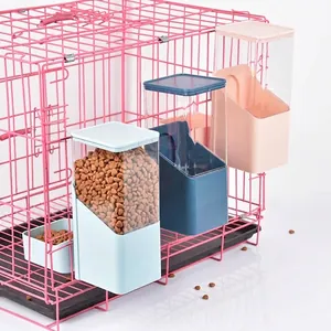 Automatic hanging pet feeders for cages in multiple colors with kibble storage