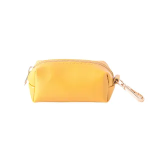 Premium portable yellow PU leather dog poop bag dispenser holder with secure gold metal clip