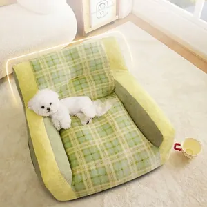 Weiches grün kariertes Haustiersofa im koreanischen Stil für kleine Hunde und Katzen