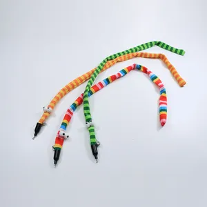 Set of 3 colorful plush worm cat teaser wand refills with metal bells and googly eyes.