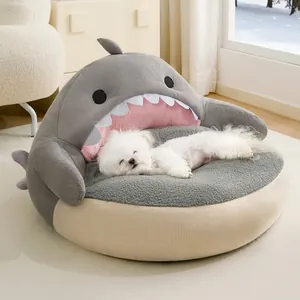 Warm shark-shaped winter pet bed sofa for small dogs and cats with cozy plush interior