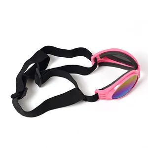 Foldable pink pet goggles for dogs with colorful UV protection lenses and adjustable strap