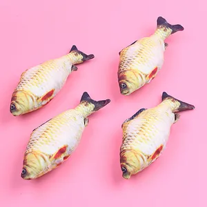 Set of four plush simulated fish cat toys with catnip for chewing and playing