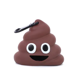 Funny brown poop emoji dog waste bag dispenser with portable carabiner clip for outdoors