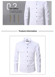Detailed view of white slim-fit men's business shirt with ergonomic curve design