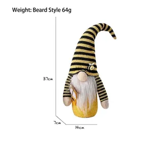 Bee festival faceless gnome doll with yellow striped hat and size markings