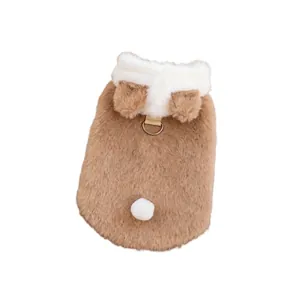 Plush pet warm vest with cute bear ears and harness D-ring for small dogs and cats