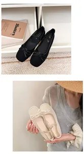 Detailansicht von atmungsaktiven Mesh-Ballerinas mit einer feinen Schleifverzierung