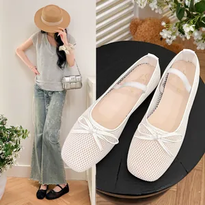 Sommer Atmungsaktiv Mesh Mary Jane Schuhe Für Damen Übergröße Schleife Flach Ballett Schuhe Leicht Freizeit Wanderschuhe