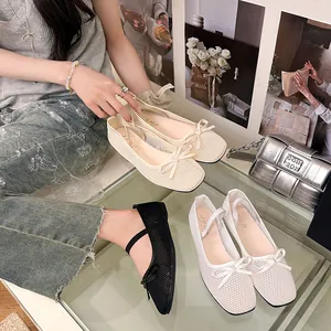 Atmungsaktive Mary-Jane-Flachschuhe aus Mesh für Damen in Beige, Weiß und Schwarz