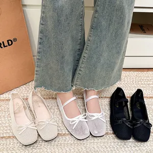 Atmungsaktive Mary Jane Ballerinas aus Mesh für Damen mit Schleife, in drei Farben