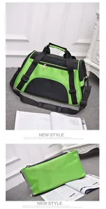 Portable breathable mesh pet carrier bag for cats and dogs in vibrant green and black