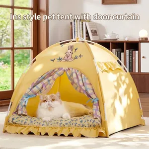 Tenda Per Animali Semi-Chiusa Per Gatti E Piccoli Cani Lavabile Quattro Stagioni Universale Letto Per Gatti Con Tappetino Stampa Coniglio