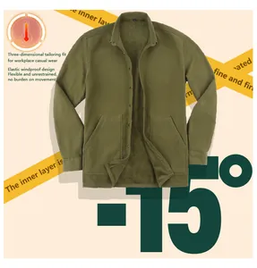Chaqueta de camisa térmica para hombre en forro polar verde oliva para frío de -15°C.