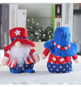 Front and back view of patriotic US Independence Day gnome dolls with stars and stripes