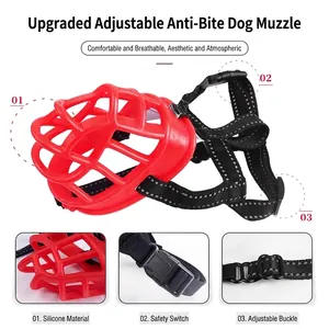 Bozal reflectante para perros con cesta de silicona ajustable y anti-mordedura
