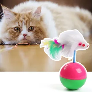 Jouet culbuto interactif pour chat avec plumes colorées et souris en peluche