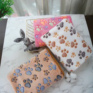 Couverture Douce en Polaire Corail pour Animaux Tapis de Sommeil Chaud Motif Empreinte Éléphant pour Chien Chat Quatre Saisons