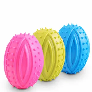 Durable TPR Rugby Shape Dog Chew Toy Squeaky Spiked Ball For Teething Cleaning Puppies Medium Dogs Pet Training Toy