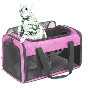 Sac de transport rose respirant pour animaux de compagnie avec fenêtres en maille