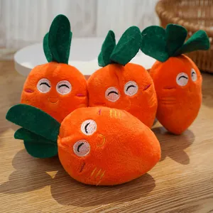 Four cute squeaky plush carrot toys with embroidered smiling faces for cats and dogs