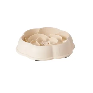 Flower-shaped cream slow feeder pet bowl for dogs and cats with anti-choke maze design