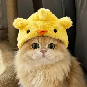 Adorable yellow plush chick-shaped transformation hat for pet cats and small dogs
