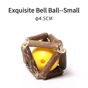 Small natural matatabi stick cage cat toy with internal yellow bell ball for play