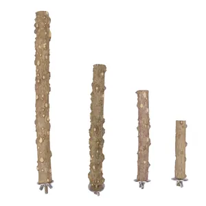 Four natural Zanthoxylum wood bird perches of varying lengths with secure metal mounts