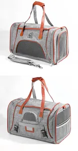 Breathable foldable pet carrier bag with mesh windows and shoulder strap