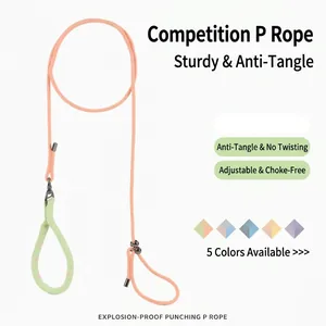 Professional Braided P-Leash Dog Training Lead Integrated Adjustable Slip Rope For Large Medium Small Dogs Polyester Leash Explosion-Proof