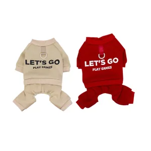Lot de deux combinaisons d'hiver pour chiens en polaire rouge et beige avec imprimé