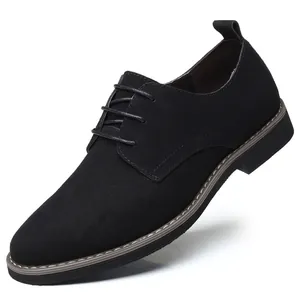 Professional black suede men's casual Derby shoes in large sizes with lace-up style