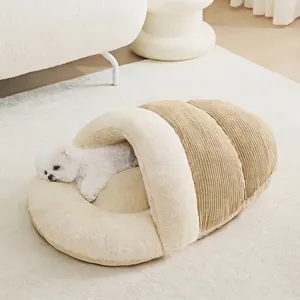 Sacco a Pelo per Animali Domestici Semichiuso Caldo Letto Ispessito Morbido Peluche Velluto a Coste Divano Canile Invernale per Gatti Cani Piccola Media Taglia
