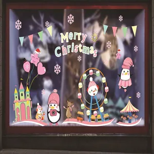 Vista detallada de pegatinas navideñas para ventanas con alegres motivos de dibujos animados