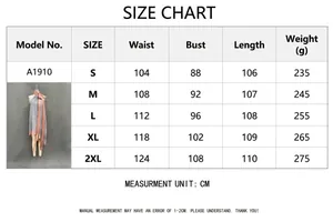 Tabella delle taglie dettagliata per l'abito lungo da vacanza con stampa allacciata al collo