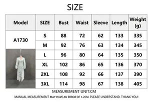 Detailed size chart for the floral print V-neck long sleeve pleated maxi dress guide