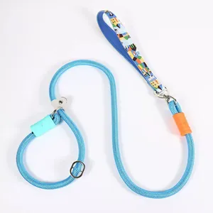 Detailed close-up of a blue adjustable P-chain training leash for medium and large dogs