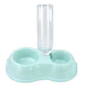 Bebedero automático para mascotas con doble cuenco y botella de 500ml color azul