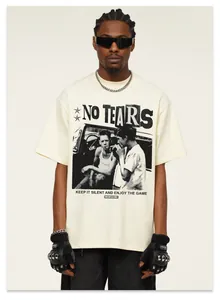 Front view of vintage graphic heavy cotton T-shirt on male model with streetwear styling