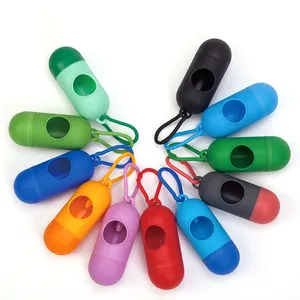 Portable Capsule Pet Waste Bag Dispenser For Dog Cat Poop Bag Holder With Carabiner Clip Plastic Waste Bag Case Container