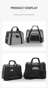 Breathable and foldable portable pet carrier bags in gray and black colors for travel